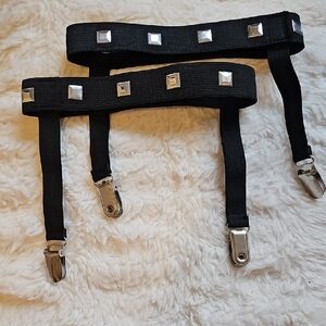 Fun Black Thigh High Garter Straps with Silver Studs